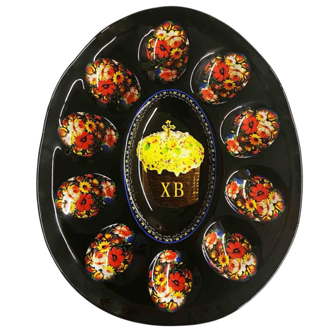 detail Skleněný podnos na 10 velikonočních vajec Velikonoce, Žostovo 24,5 × 21 cm