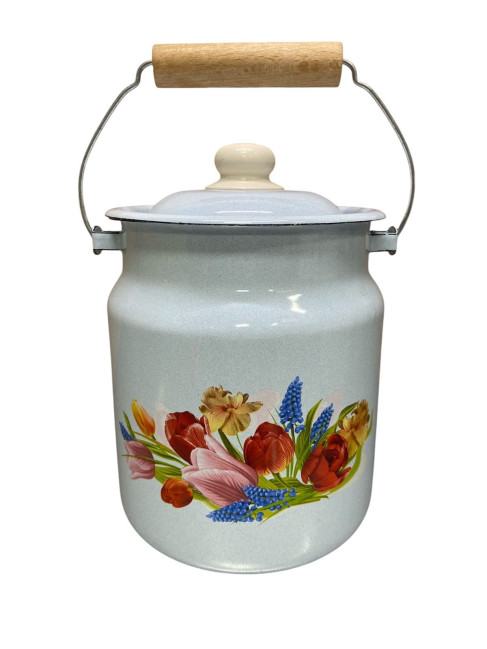 detail Smaltovaný bidon s víkem modrý 3,5 l Jarní kytice