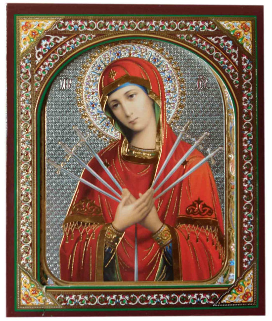 detail Ikona dřevěná Semistrelnaja 10x12cm v pouzdře (zlaté pozadí)