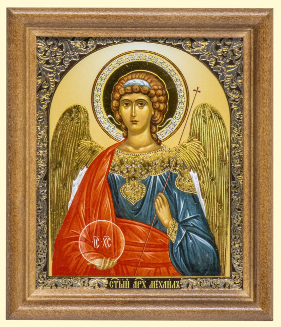 detail Ikona Michail Archangel 11x13cm dřevěná se sklem