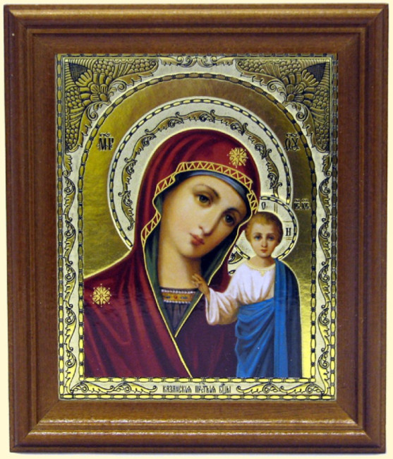 detail Ikona BM Kazanskaja 11x13cm dřevěná se sklem