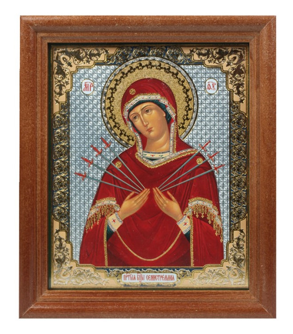 detail Ikona Semistrelnaja 11x13cm dřevěná se sklem