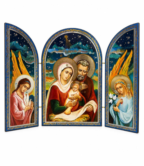 detail Ikona Roždestvo Christovo i gospoda boga 18x24 dřevěná trojitá