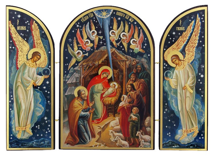 detail Ikona Roždestvo Christovo i gospoda boga 18x24 dřevěná trojitá