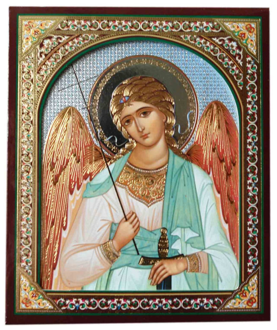 detail Ikona dřevěná Angel 10x12cm v pouzdře (modré pozadí)