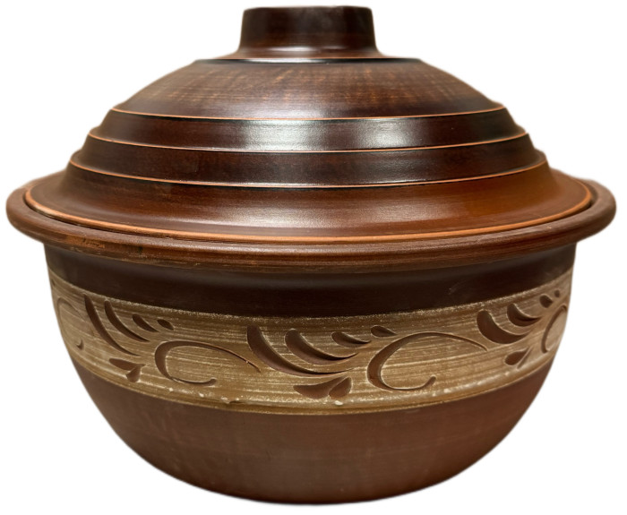 detail Keramický hrnec červená hlína 4,5L ornament