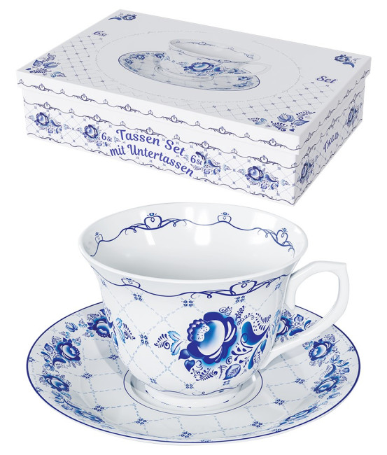 detail Čajový set Gžel 6 šálků+6 podšálků