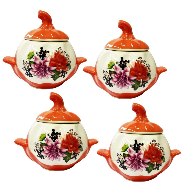 detail Keramický hrnec Modré a růžové květy 0,75l