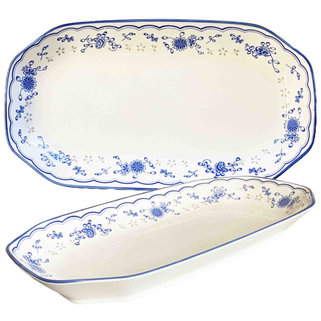 detail Porcelánový obdélníkový talíř „květinový vzor“, 36×20cm, 890ml