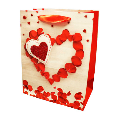 Dárková taška Srdce s lepestků růže 25x32x11cm