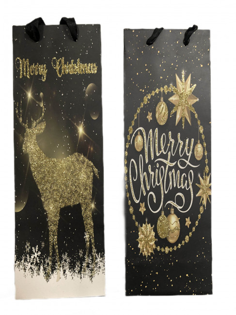 detail Vánoční taška na víno 12cm*35cm černo-zlatá