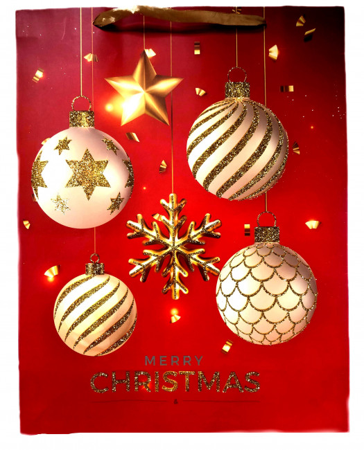 detail Dárková vánoční taška L 31*12*40cm Zlatá a červená
