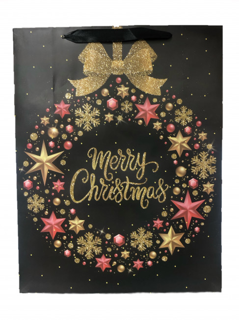 detail Dárková vánocní taška L 31*12*40cm Černo-zlatá