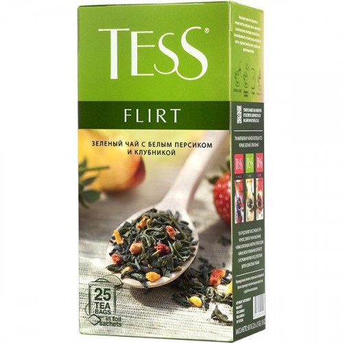 Zelený čaj Jahoda a broskev 25x1,5g Tess Flirt