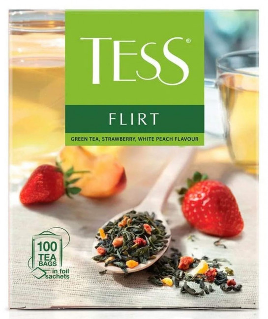 detail Zelený čaj Jahoda a broskev 100x1,5 Tess Flirt