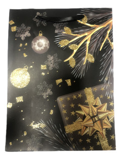 detail Подарочный пакет Рождественский золотой 18*24*8см