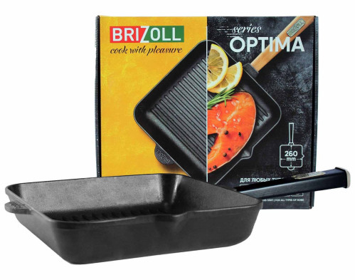 Чугунная сковорода-гриль 260мм H-6см Brizoll series Optima