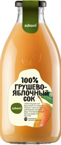 Сок 0,75л 100% грушево-яблочный Zdravo