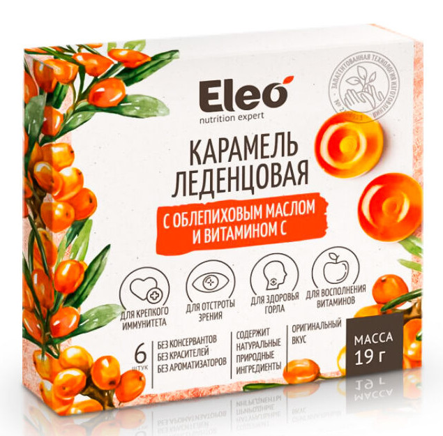 Карамельная конфета с облепиховым маслом и витамином С 19 г Eleo