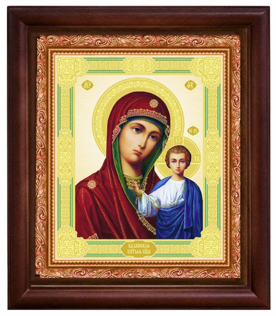 Икона деревянная со стеклом 10х12см Казанская