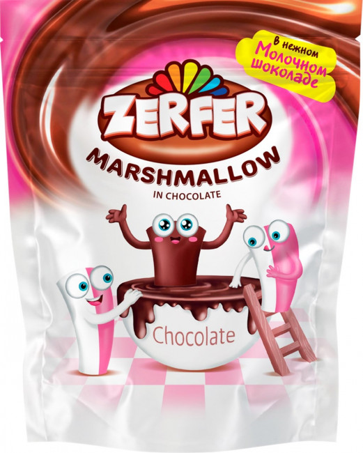 detail Marshmallow v čokoláde s prichuti jahôd a smotany 80g Zerfer
